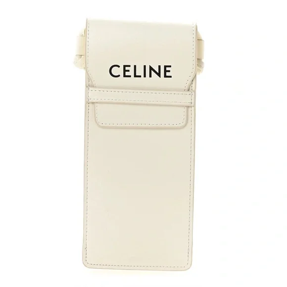 Celine Calfskin White Phone and Sunglasses Holder Pouch Case with Strap - Picture 2 of 6